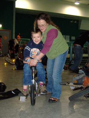Practising to ride with Daddy