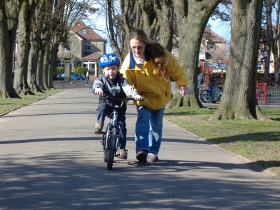 The first try at riding in the park