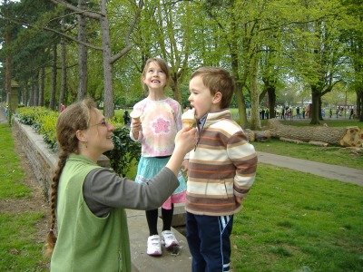 Being fed an ice cream