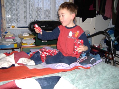Emptying the stocking.
