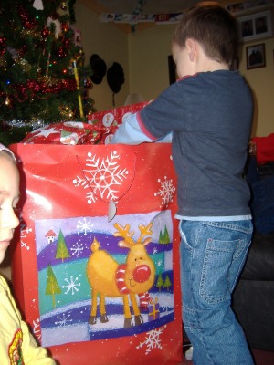 Emptying the sack.