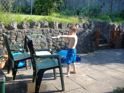 Daddy's shorts aren't going to dry hanging there