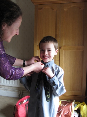 Getting dressed for Auntie Shari's wedding