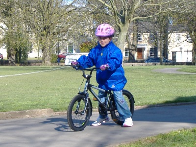 Trying out Charlie's bike.