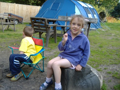 Sitting by the fire.