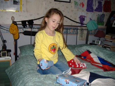 Unwrapping stocking presents.