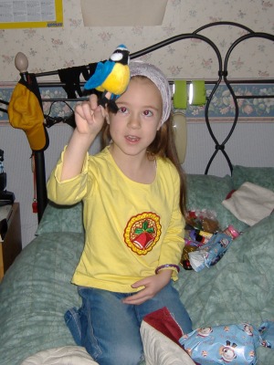 Playing with a blue tit.