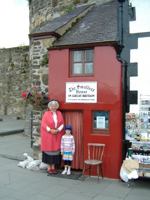 A little girl outside a little house
